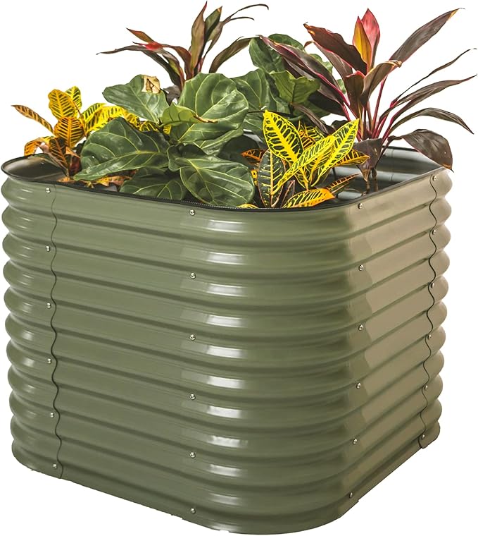 32" Extra Tall Raised Garden Bed Kits, 3.5 x 3.5 x 2.7ft Raised Planter Box Outdoor, 2 x 5 x 2.7ft Deep Root 4 in 1 Modular Metal Raised Beds for Gardening Vegetables Flowers Fruits - Olive Green