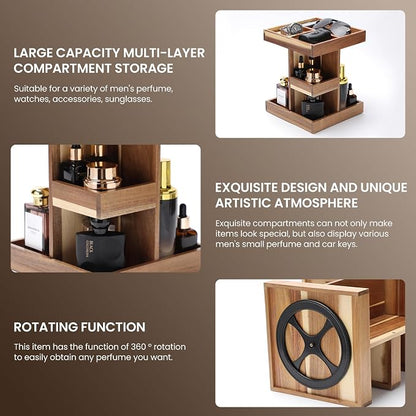 EXIN DECHEN Cologne Organizer for Men,Birthday Gifts for Men,Acacia Wood | Easy Installation,360° Rotating,Boyfriend Husband Dad Gift Ideas,Mens Accessories for Desk,Bathroom Countertop,Vanity,Dresser