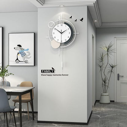 Large Decorative Wall Clock Silent Non-Ticking Quartz Battery Operated Pendulum Wall Clock for Living Room Kitchen Office Bathroom Bedroom Home Wall Art 17.7x27.3 inch