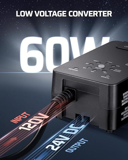 DEWENWILS 60W Low Voltage Landscape Transformer 120V AC to 24V DC, Outdoor Landscape Lighting Transformer Photocell Sensor & Timer, Weatherproof Low Voltage Transformer for Spotlights Pathway Lights