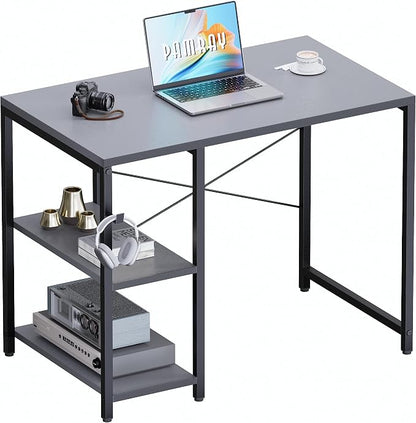 Pamray 32 Inch Small Computer Desk with Shelves for Bedroom Small Spaces | For Home Office, Dorm and Apartment, for Study and Writing, Headphone Hook, Space-Saving, Compact, Easy Setup