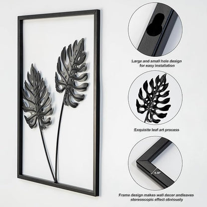 QXSXKJ Black Metal Wall Decor Framed, 3d Modern Metal Wall Art with Light, Minimalist Abstract Black Line Art DéCor, 4 Piece Home Art for Living Room Bedroom Bathroom