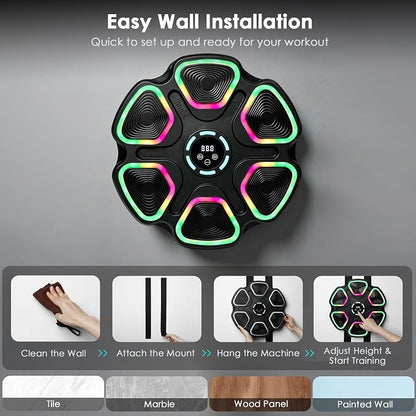OurStarry Smart Music Boxing Machine for Adults and Kids, Wall Mounted Punching Trainer with Boxing Gloves, LED Electronic Target, 9 Modes and 9 Speeds, Home Gym Workout Equipment