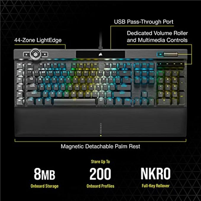 Corsair K100 RGB Mechanical Gaming Keyboard - Cherry MX Speed RGB Silver Keyswitches - PBT Double-Shot Keycaps - Elgato Stream Deck and iCUE Compatible - QWERTY NA Layout - Black