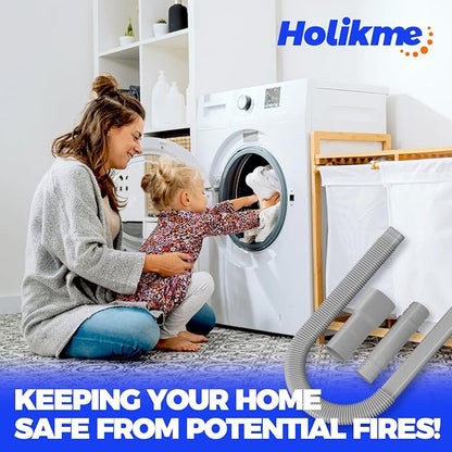 Holikme Dryer Vent Cleaner Kit – Gray Lint Vacuum Attachment | Dryer Vent Vacuum Hose Replacement Parts Reach Deep Inside Vents - Remove Hidden Lint, Speed Drying & Reduce Fire Risk