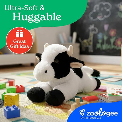 The Petting Zoo Cow Stuffed Animal Plushie, Gifts for Kids, Scoopz Wildlife Animals, White Cow Plush Toy, 8 inches