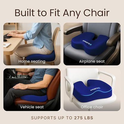 Sleepavo Office Chair Cushion - Seat Cushion for Tailbone Pain Relief - Butt Pillow for Coccyx, Sciatica, and Lower Back Pain - Orthopedic Chair Pad for Lumbar Support in Office Desk (Navy Blue)
