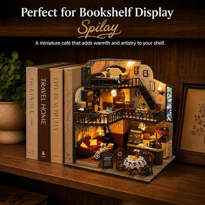 Spilay DIY Miniature House Kit for Adults, Miniature Dollhouse Building Kit | With Warm Light, Music Box & Dustproof Cover, Creative DIY Craft for Bookshelf Decor, Room Decoration & Gift Giving