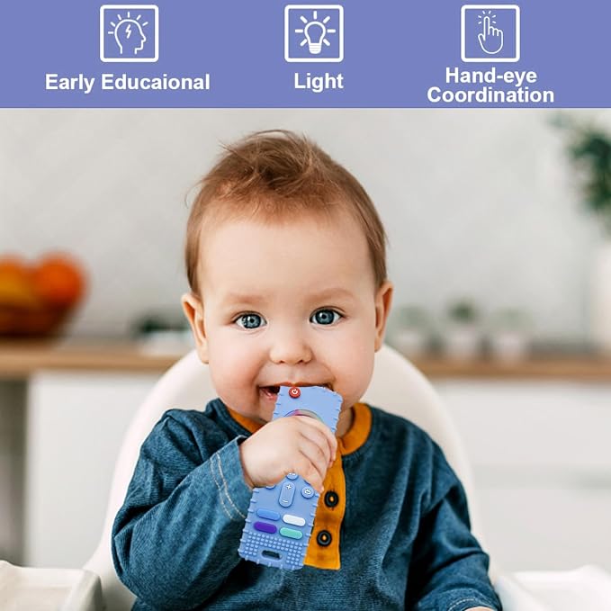 2-Pack Baby Teething Toys-TV Remote Control Shape Silicone Infants Teething Toys for Babies 0-18 Months,BPA-Free (Black+Blue)