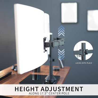 VIVO Freestanding Dual Ultrawide Monitor Stand with Sleek Glass Base and Adjustable Arms, 2 Screens up to 38 inches and 22 lbs Each, Black, STAND-V038FG