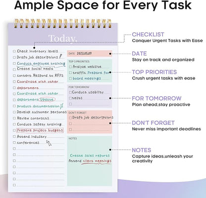 Taja To Do List Notepad, Undated Daily Planner for Work and Goal Setting | Violet Dream, 52 Sheets, 9.8" x 6.5" , for Office, Home and school, Daily Task Planning, Notes and Everyday Organization