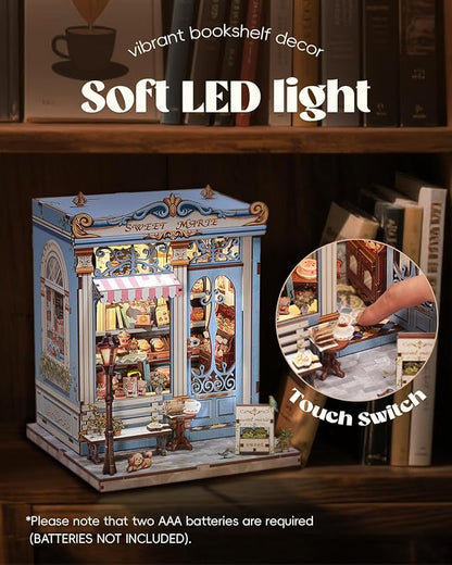 Cutefun Book Nook Kit - DIY Miniature Dollhouse Booknook Kit for Adults and Teens, 3D Wooden Puzzle Bookshelf Insert Decor with LED Light, Gifts for Book Lovers and Beginners (Sweet Marie)