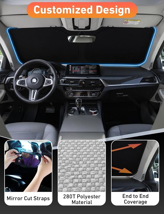 EcoNour Windshield Sunshade Compatible for Ford Explorer 2020-2024 2025 2026, Sun Visor for Front Windshield & Window Sun Shade Cover, UV Heat Blocker & Protector, Car Accessories