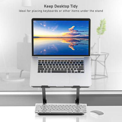 BoYata Laptop Stand, Adjustable Laptop Riser with Slide-Proof Silicone and Protective Hooks, Laptop Stand for Laptop up to 17 Inches, Laptop Holder Compatible for MacBook, Laptop-Black