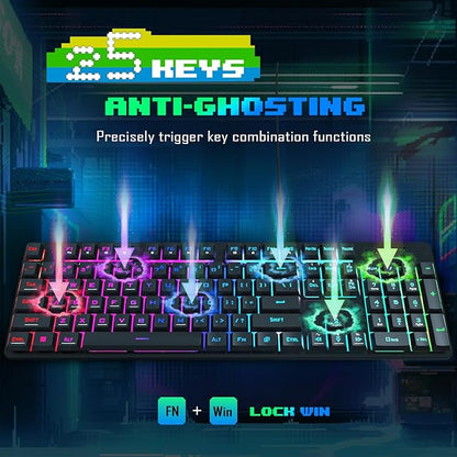 Redragon Updated S107 Gaming Keyboard and Mouse, RGB Gaming Keyboard and 10000 DPI Mouse Combo with 25-Key Anti-Ghosting, 1K Hz Programmable Mice with Software, Plug & Play to PC, Laptop [Upgrade]