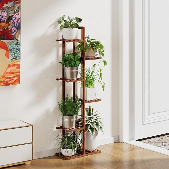 ROSSNY 48 Inch Tall Plant Stand Indoor, 6 Tier 7 Potted Bamboo Plant Stands for Indoor Plants, Corner Plant Stand, Tiered Plant Stands, Plant Shelf For Indoor, Planter Holder for Multiple Plants Indoor, Brown