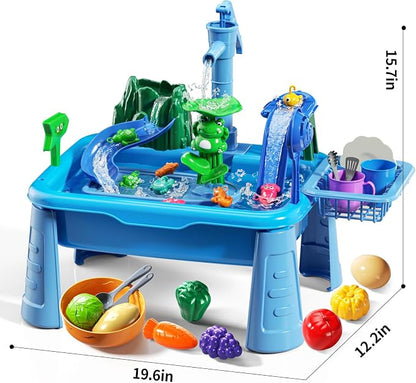 Water Table for Toddlers - Kids Play Sink with Pump and Running Water, Water Table for Kids Ages 4-8 with Fishing Games, Summer Outside Sensory Gift Toys for Boys and Girls 3 4 5 6 7 8