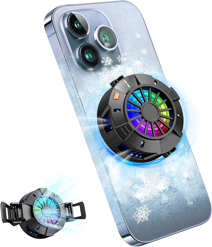 2-in-1 Magnetic & Clip-On Phone Cooler – Semiconductor-Powered Gaming Cell Phone Cooling Fan Radiator for iPhone/Android/iPad/Tablet – Ideal for Gaming, Video Calls, Live Broadcasting, and Vlog