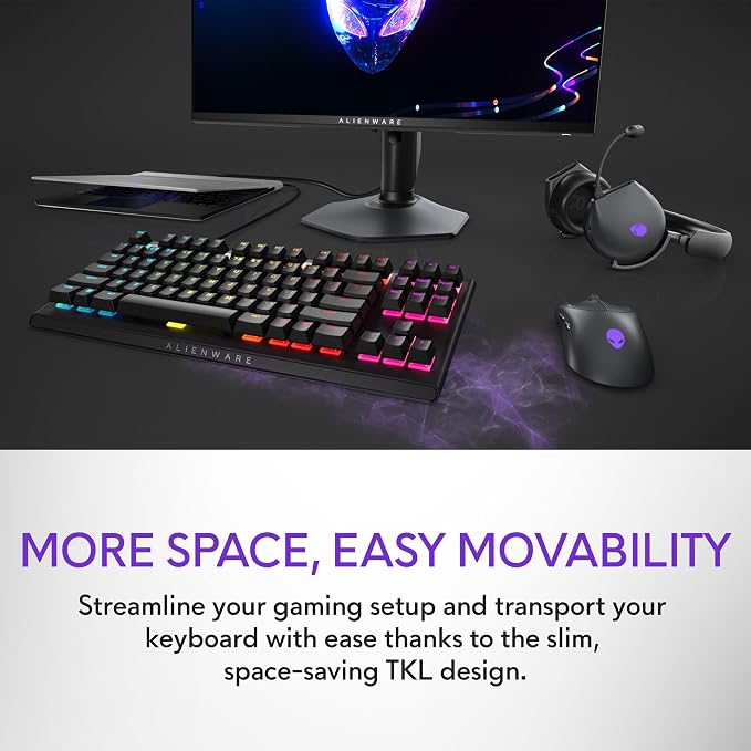 Alienware Wired Gaming Keyboard AW420K, Linear Mechanical, TKL | USB-C, Detachable Cable, Adjustable Height, RGB Per-Key, Dark Side of the Moon, 2-Year Warranty