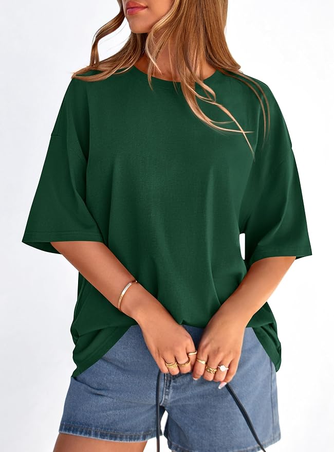 PRETTYGARDEN Womens 2026 Spring Going Out Tops Casual Short Sleeve Crewneck Loose Fit Basic Oversized T Shirts Summer Outfits
