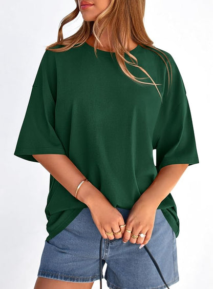 PRETTYGARDEN Womens 2026 Spring Going Out Tops Casual Short Sleeve Crewneck Loose Fit Basic Oversized T Shirts Summer Outfits