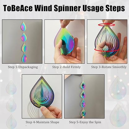 Rainbow Metal Wind Spinners Outdoor Garden Yard Decor, Bird Scare Discs Reflectors to Keep Birds Away, Holographic Reflective Bird Devices Deterrents for Outside Patio Fruit Trees (Water Droplet)