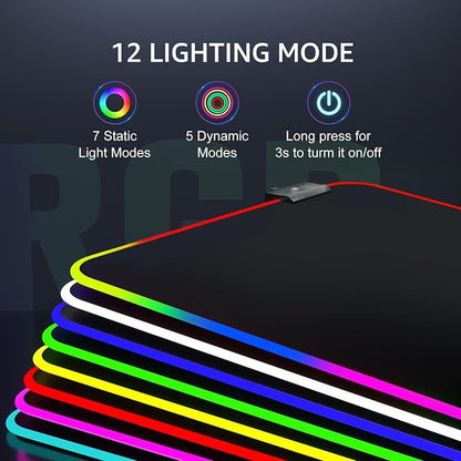 KTRIO RGB Large Gaming Mouse Pad, 35.4 x 15.7 in, RGB Black, XXXL | Smooth Micro-Weave Surface, RGB Lighting Design, Non-Slip Rubber Base, Durable Stitched Edges, Office & Home Use