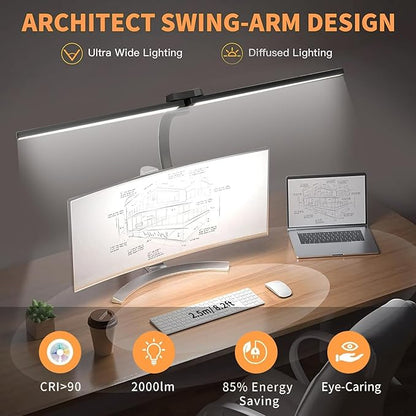 LED Desk Lamp for Office Home, Eye Caring Architect Desk Light with Clamp & Remote Control, Double Head 24W Bright Gooseneck Table Lamp for Dual Screen Computer Monitor Office Lighting Reading Study