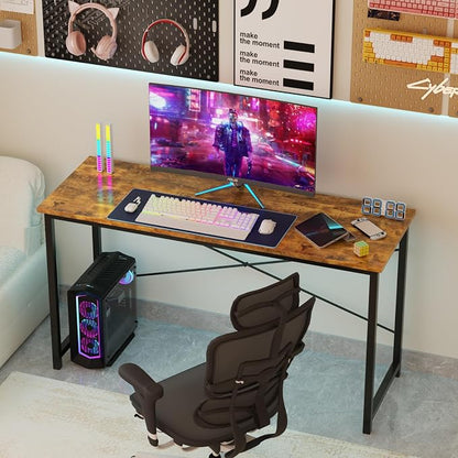 Sweetcrispy 44-Inch Small Computer Desk for Bedroom, Brown | Gaming Writing Work and Study Desk for Home Office, Sturdy Metal Frame and Compact Modern Design with X-Shaped