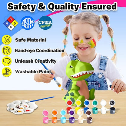 FUNZBO 4.3in Paint Your Own Dinosaur Lamp Kit - Arts and Crafts Supplies Painting for Kids Teens, DIY Night Light Dinosaur Toy for Boy Girl 3 4 5 6 7 8 9 10 11 12 Birthday Gift