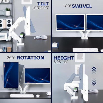 VIVO Dual Monitor Stand, Fully Adjustable Arms for 17 to 32 inch Screens, Mechanical Articulating Desk Mount, Gaming and Office Setups, VESA 75x75, 100x100, Max 19.8 lbs, Classic, White, STAND-V002OW