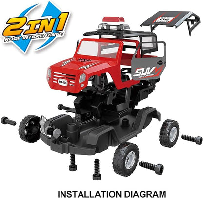 FYD 2in1 Take Apart Jeep Car STEM Learning Assembly Playset with Functional Battery-Powered Drill - Early Childhood Developmental Skills Construction Toy for Boys Kids Aged 3 and up