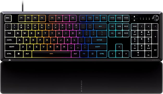 Corsair Skiff 100 Quiet RGB Wired Membrane Gaming Keyboard – QWERTY US, IP53 Spill & Dust Resistant, Responsive Keys, Media Dial – Black