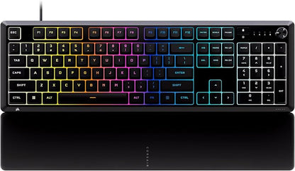 Corsair Skiff 100 Quiet RGB Wired Membrane Gaming Keyboard – QWERTY US, IP53 Spill & Dust Resistant, Responsive Keys, Media Dial – Black