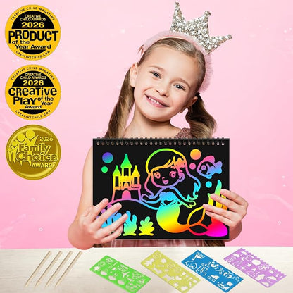 ZMLM Scratch Paper Art Craft: 2 Pack Rainbow Scratch Set for 3 4 5 6 7 8 9 10 Years Old Girls Boys Students Drawing Coloring Black Magic Art Supplies Kits Gifts School Birthday Party Toys (Mermaid)