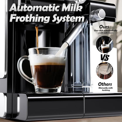 PULZO Espresso Machine with Automatic Milk Frother,capsule coffee maker | Coffee Maker,Automatic Espresso Machine for K*cup Capsule/Ne*s Original/Ground Coffee, One Touch Latte & Cappuccino
