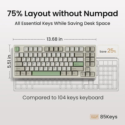 Kisnt KN85 Wireless Mechanical Keyboard, 75% Layout, Bluetooth/2.4GHz/USB-C, Custom RGB Backlit, Hot-Swappable Linear Switch, Creamy Sound for Gaming/Typing (Industrial Gray)