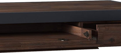 SIMPLIHOME Erina SOLID WOOD and Metal Modern Industrial 60 inch Wide Home Office Desk, Writing Table, Workstation, Study Table Furniture in Distressed Charcoal Brown with 2 Drawers