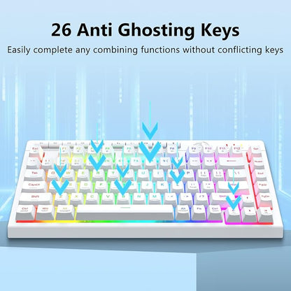 Redragon Wireless Gaming Keyboard, Portable 75% Compact,RGB Backlit, White | Bluetooth/2.4GHz/USB-C Wired, Mini Quiet Macro Membrane Keyboard, Rechargeable 4000mAh Battery, Anti-Ghosting for Win/MAC