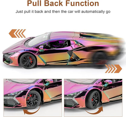 1/24 Scale Colorful Lambo Revuelto Diecast Car Model, Collectible Diecast Toy Car with Lights and Sounds, Pull Back Vehicles Toy for Adults Kids Birthday Gifts Decoration