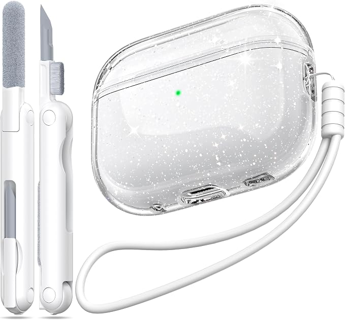 for Airpods Pro 2nd/1st Generation Case Cover, Compatible with Airpods Pro Case 2nd Gen USB C Charging Port, Clear Soft Transparent Military Grade Shockproof Case, Gitter White