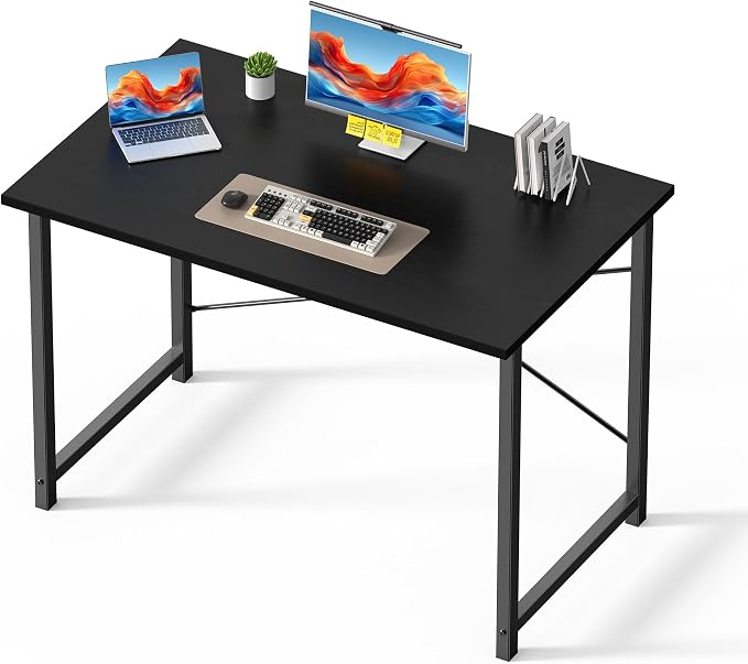 OLIXIS 44 Inch Computer Office Desk for Small Spaces, Writing Gaming Work Desk Modern Study Table with Metal Frame Home Bedroom, Black | Metal Frame, Writing Gaming Work, Home Bedroom, Easy Assembly, Sturdy Design, Black