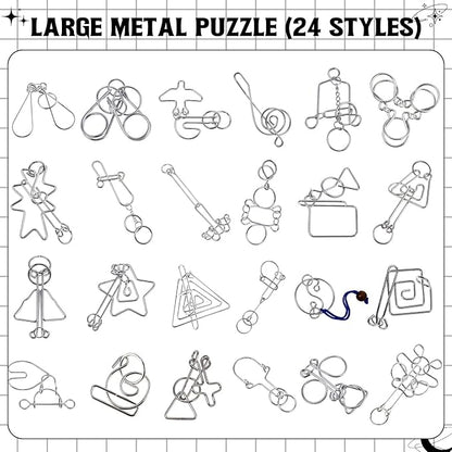 24 Packs Large Metal Bulk IQ Wire Metal with Paper Box Gift Package Educational Valentine Gifts Easter for Party Favor Adults Challenge Gifts(Black,Unique Styles)
