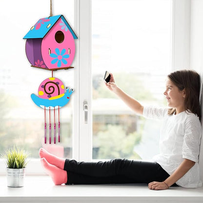 Arts and Crafts for Kids Ages 4-8 8-12, 2 Pack DIY Bird House Wind Chime Kids Crafts, Craft Kits for Girls Boys Toddlers 4-6 6-8, Painting Kits Includes Paints & Brushes