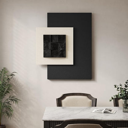 Cuspin Large 3D Wood Textured Wall Art, Black and White Modern Artwork for Walls, Abstract Minimalist Geometric Wooden Wall Decor for Living Room Bedroom Dining Room Hallway Office