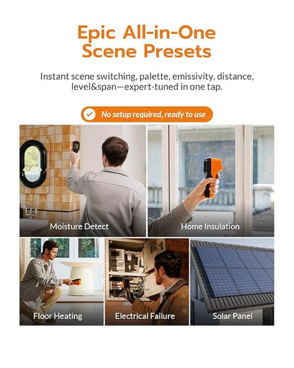 GT16S Thermal Imaging Camera with Smart AI Scene Detection, Thermometer Mode, 240×240 UIRA-IR Resolution, -4°F-1202°F Temp Alarm, 11h Runtime, Infrared Camera for HVAC Home Inspection