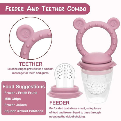 Baby Breastmilk Popsicle Molds & Baby Fruit Feeder (2 Pack), Infant Food Freezer Tray Storage Containers, Silicone Teething Pacifier Feeder and Teether for Babies - Blush