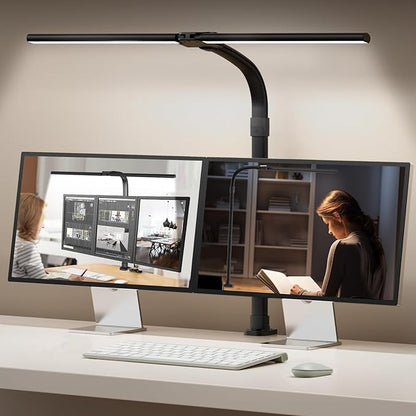 Desk Lamp for Home Office, 24W LED Desk Lamp with Clamp - 25 Lighting Modes Dimming Workbench Light with Flexible Gooseneck, Eye Protection Modern Desk Lamp for Reading Study Monitor Drafting