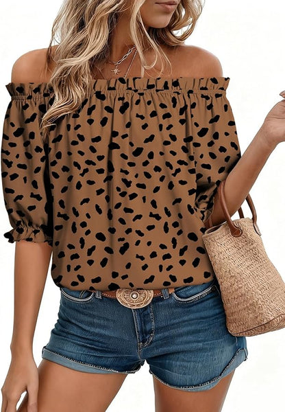 EVALESS Womens Tops Off The Shoulder Blouses for Women Dressy Casual Cute Puff Sleeve T Shirts Fashion 2026