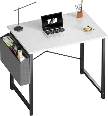 OLIXIS Small Computer Desk, 31 Inch Gaming Desks for Home Office | Writing Study Craft Work Table, Computer Workstation for Bedroom Small Spaces with Storage Bag, White